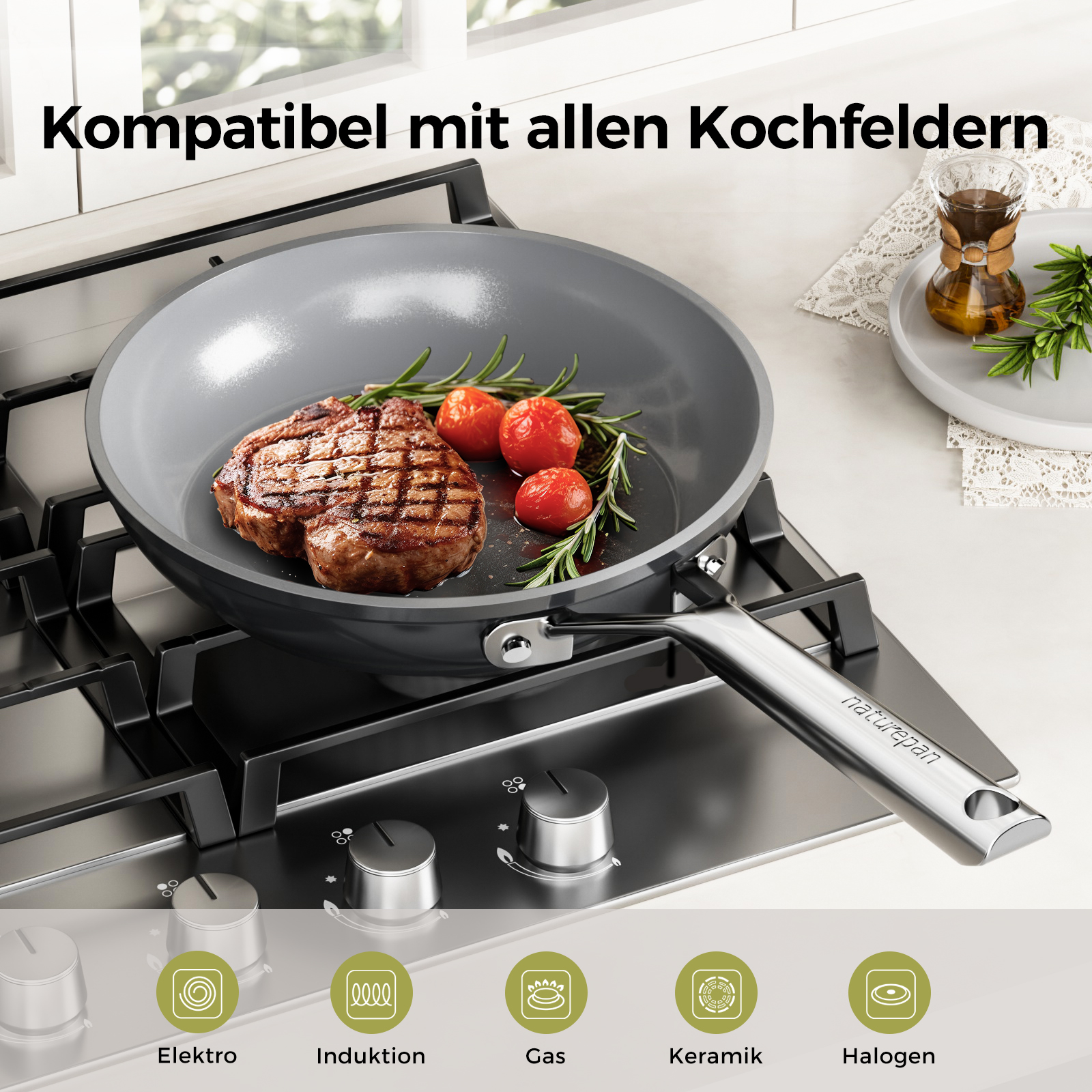 Naturepan Diamond-Titanium Keramik-Tiefe Bratpfanne mit Deckel