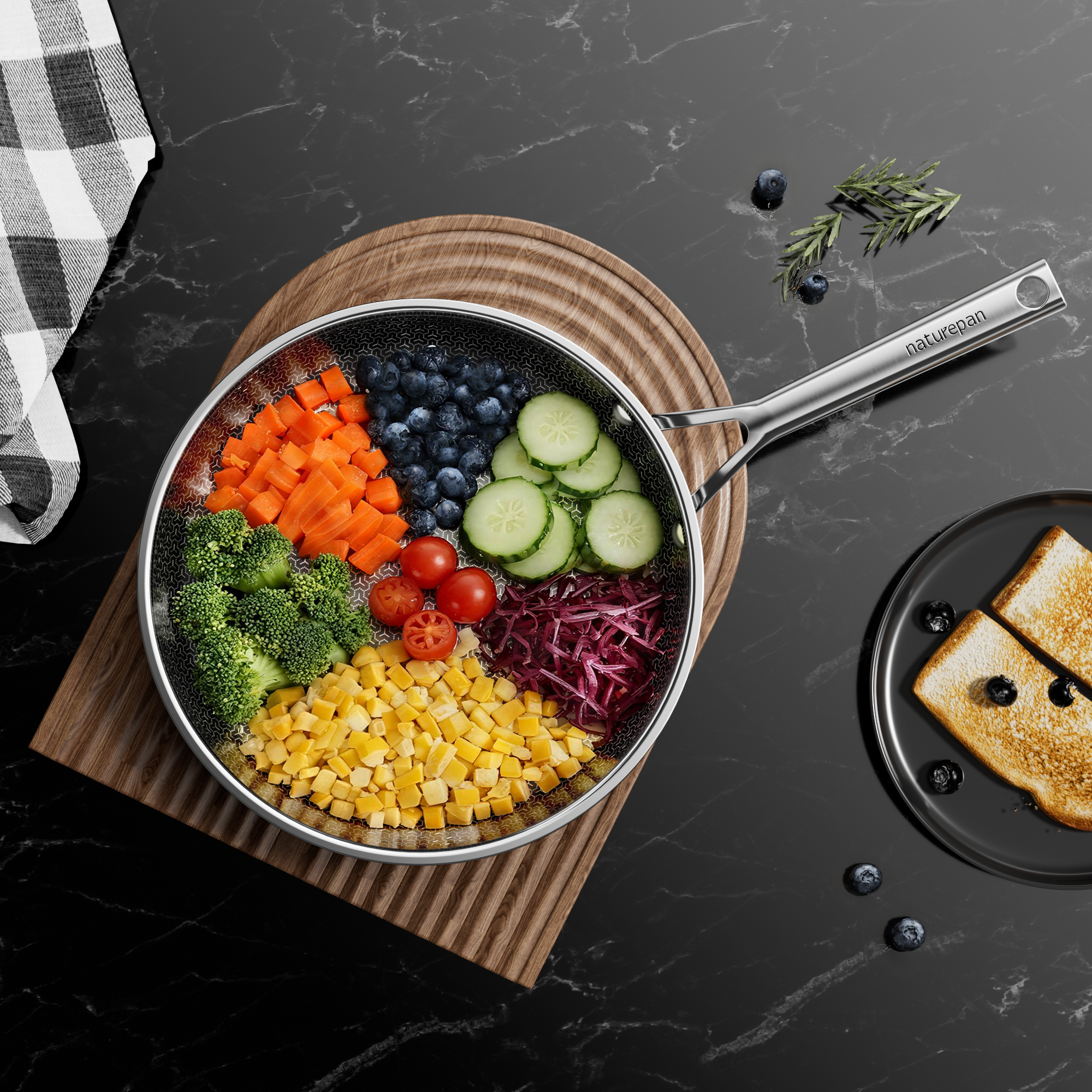 Naturepan Diamond-Titanium Keramik-Antihaft Pfanne Edelstahl mit Deckel