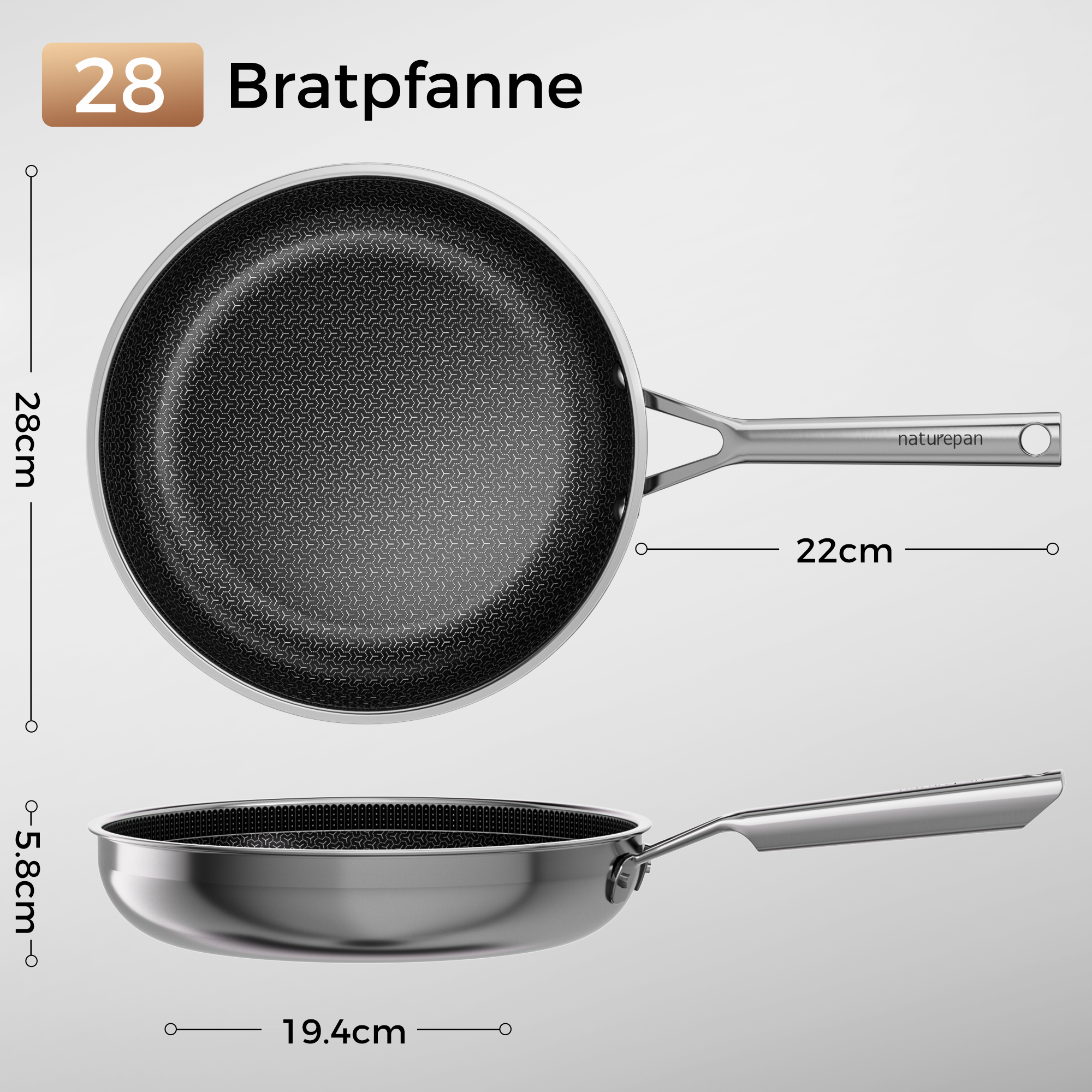 Naturepan Diamond-Titanium Keramik-Edelstahlpfanne