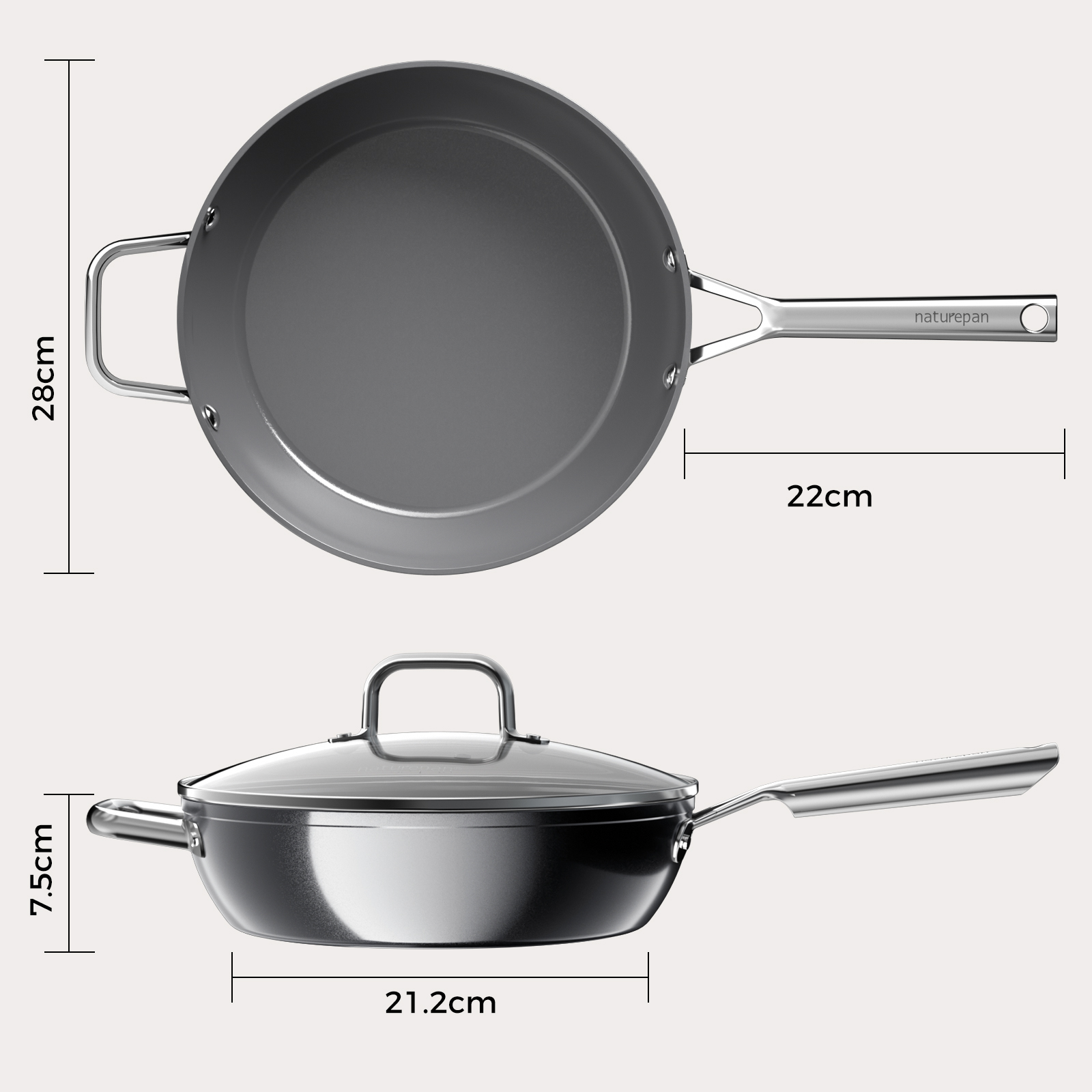 Naturepan Diamond-Titanium Keramik-Tiefe Bratpfanne mit Deckel